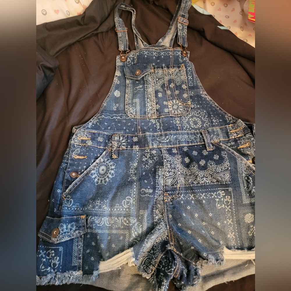 Denim overall shorts